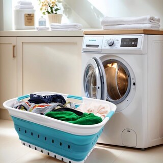 Foto 5 | Foto 5 | Cesto Para Ropa Sucia Sammart Plástico Plegable 42 L Blanco/azul - Venta Internacional.