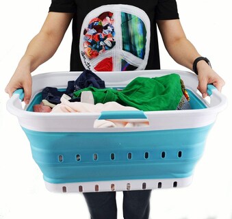Foto 6 | Foto 6 | Cesto Para Ropa Sucia Sammart Plástico Plegable 42 L Blanco/azul - Venta Internacional.