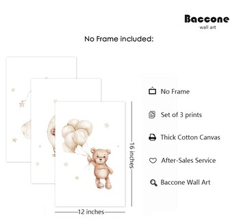 Foto 2 | Foto 2 | Set De Decoración De Pared Sobre Lienzo Bear Nursery Baccone  30 X 40 Cm X 3 - Venta Internacional.
