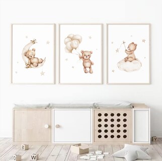 Foto 6 | Foto 6 | Set De Decoración De Pared Sobre Lienzo Bear Nursery Baccone  30 X 40 Cm X 3 - Venta Internacional.