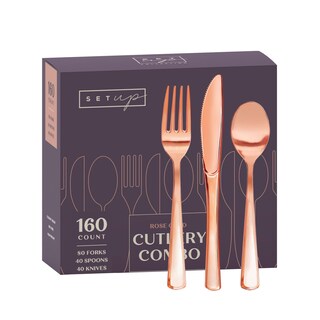 Foto 1 | Foto 1 | Set De Cubiertos Desechables Setup Rose Gold De 160 Piezas - Venta Internacional.