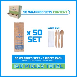 Foto 2 | Foto 2 | Juego De Cubiertos De Madera Desechables Woodable 50 Juegos Envueltos - Venta Internacional.