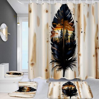 Foto 1 | Foto 1 | Juego De Cortinas De Ducha Zlqq Sunset Feather Con Alfombras Y 12 Ganchos - Venta Internacional.