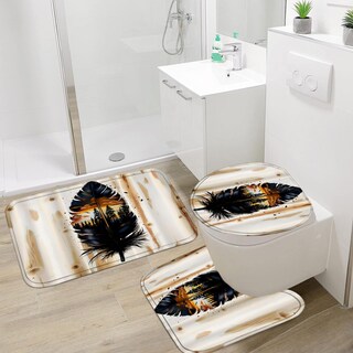 Foto 3 | Foto 3 | Juego De Cortinas De Ducha Zlqq Sunset Feather Con Alfombras Y 12 Ganchos - Venta Internacional.