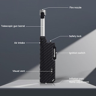 Foto 4 | Foto 4 | Encendedor De Linterna Uoophee Flame Lock  Resistente Al Viento  Recargable  Negro - Venta Internacional.