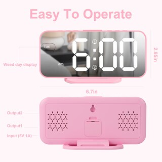 Foto 5 | Foto 5 | Despertador Digital Alanas Dual Alarms Con Snooze 2 Usb Color Rosa - Venta Internacional.