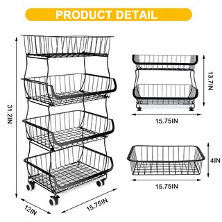 Foto 5 | Foto 5 | Cesta De Almacenamiento Miyawell De Alambre Metálico Apilable De 4 Niveles Con Ruedas - Venta Internacional.