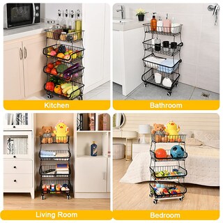 Foto 7 | Foto 7 | Cesta De Almacenamiento Miyawell De Alambre Metálico Apilable De 4 Niveles Con Ruedas - Venta Internacional.