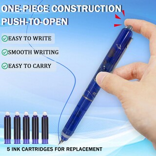 Foto 2 | Foto 2 | Pluma Estilográfica Retráctil De 0 38 Mm Con 5 Tintas Recargables Azul Y Negro - Venta Internacional.