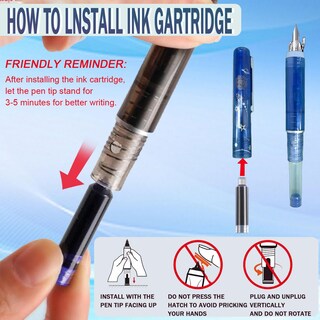 Foto 4 | Foto 4 | Pluma Estilográfica Retráctil De 0 38 Mm Con 5 Tintas Recargables Azul Y Negro - Venta Internacional.