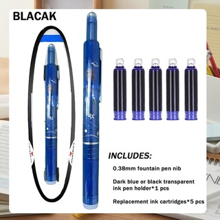 Foto 5 | Foto 5 | Pluma Estilográfica Retráctil De 0 38 Mm Con 5 Tintas Recargables Azul Y Negro - Venta Internacional.