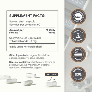 Foto 3 | Foto 3 | Suplemento Partiqlar De Espermidina Con Un 99% De Pureza 8 Mg 60 Cápsulas - Venta Internacional.