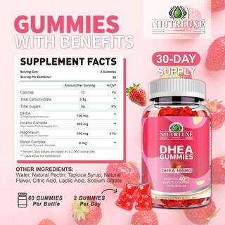 Foto 2 | Foto 2 | Suplemento De Gomitas Niutrluxe Dhea De 50 Mg/100 Mg Con Boro E Inositol - Venta Internacional.
