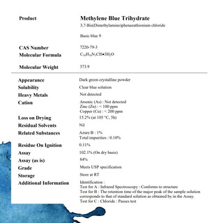 Foto 5 | Foto 5 | Trihidrato De Azul De Metileno 2% Usp 2200 Mg De Grado Farmacéutico - Venta Internacional.