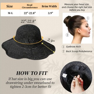 Foto 2 | Foto 2 | Sombrero Askljeby Para Mujer  Ala Ancha  Paja  Hecho A Mano  Negro - Venta Internacional.