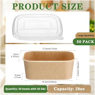 Foto 2 | Foto 2 | Cuencos Desechables De Papel Kraft Maxdot Con Tapas De Polipropileno  850 Ml  Paquete De 50 - Venta Internacional.