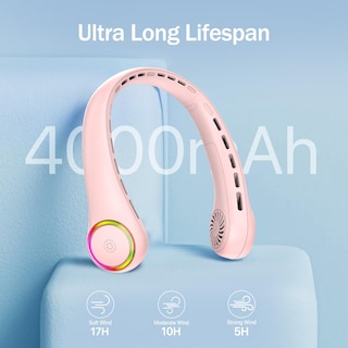 Foto 2 | Foto 2 | Ventilador De Cuello Gulaki Portátil De 4000 Mah Con 3 Velocidades Y 64 Luces Color Rosa - Venta Internacional.