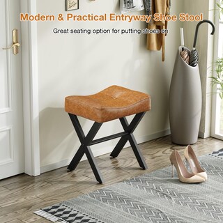 Foto 5 | Foto 5 | Taburete Memobarco De Piel  46 Cm  Con Patas En X De Metal  Color Marrón - Venta Internacional.