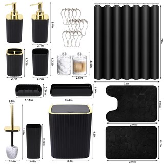 Foto 2 | Foto 2 | Set De Baño Xlhomo Negro Con Cortina De Ducha Alfombras Y 25 Piezas - Venta Internacional.