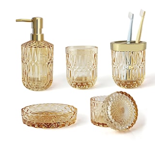 Foto 1 | Foto 1 | Juego De Accesorios De Baño Lamarriti Clear Gold 5 Piezas Cristal - Venta Internacional.