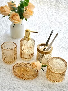 Foto 4 | Foto 4 | Juego De Accesorios De Baño Lamarriti Clear Gold 5 Piezas Cristal - Venta Internacional.