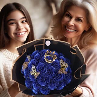Foto 4 | Foto 4 | Bouquet Artificial Seebeellar Con Purpurina De Rosas Azules X25 - Venta Internacional.