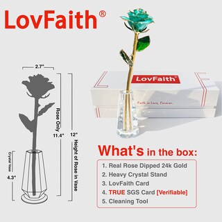 Foto 6 | Foto 6 | Lovfaith Rosa Auténtica Bañada En Oro De 24 Quilates Con Soporte De Cristal - Venta Internacional.