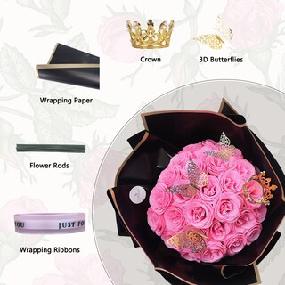 Foto 3 | Foto 3 | Bouquet Artificial Seebeellar Con Purpurina 25 Rosas Rosadas - Venta Internacional.
