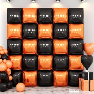 Foto 1 | Foto 1 | Globo De Pared Saxuxu Cuadrado Naranja Y Negro De 48 Cm - Venta Internacional.