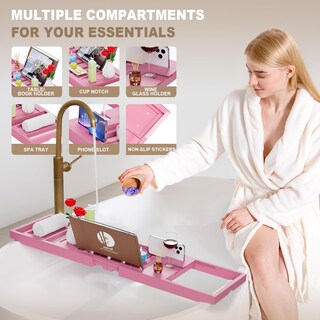 Foto 3 | Foto 3 | Bandeja Para Bañera Yirilan Plegable Expandible De Bambú Rosa - Venta Internacional.