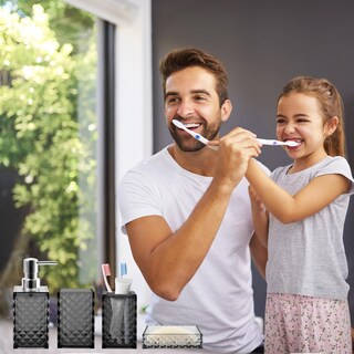 Foto 4 | Foto 4 | Set De Accesorios De Baño Seeatoo 4 Piezas Estampado De Diamantes Grises - Venta Internacional.