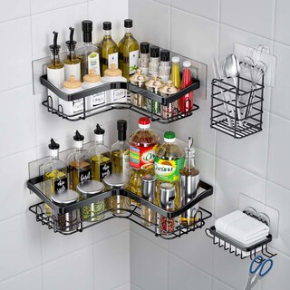 Foto 7 | Foto 7 | Bandeja De Ducha Kikirico Corner Con 2 Estantes Y 2 Jaboneras Color Negro - Venta Internacional.