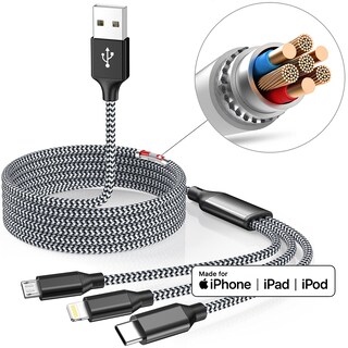 Foto 6 | Foto 6 | Cable Cargador Xnewcable 3 En 1 Tipo C Micro Lightning De 1 2 M - Venta Internacional.