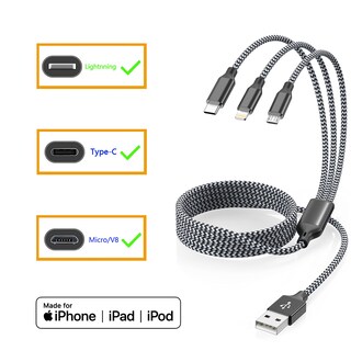 Foto 7 | Foto 7 | Cable Cargador Xnewcable 3 En 1 Tipo C Micro Lightning De 1 2 M - Venta Internacional.