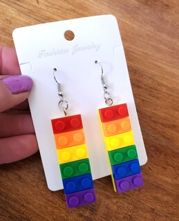 Foto 4 | Foto 4 | Pendientes Bogzon Largos Y Coloridos Bloques De Construcción De Lego Que Cuelgan - Venta Internacional.