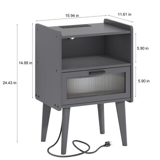 Foto 3 | Foto 3 | Mesita De Noche Mmeoluook Camlbz07ze Con Estación De Carga Gris - Venta Internacional.