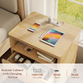 Foto 3 | Foto 3 | Mesita De Noche Lyncohome Estriada Con Estación De Carga De 50 Cm Con 2 Cajones - Venta Internacional.