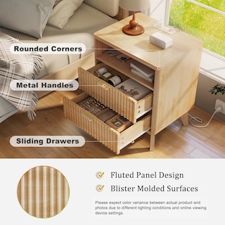 Foto 5 | Foto 5 | Mesita De Noche Lyncohome Estriada Con Estación De Carga De 50 Cm Con 2 Cajones - Venta Internacional.