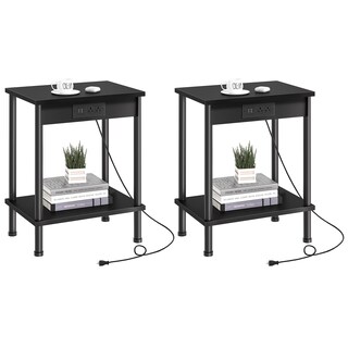 Foto 1 | Foto 1 | Mesa Auxiliar Yufam Con Estación De Carga Mesita De Noche De 2 Niveles Negra - Venta Internacional.