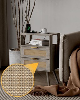 Foto 6 | Foto 6 | Mesita De Noche Veegle Rattan Con Estación De Carga 2 Cajones Color Gris - Venta Internacional.