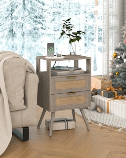 Foto 7 | Foto 7 | Mesita De Noche Veegle Rattan Con Estación De Carga 2 Cajones Color Gris - Venta Internacional.