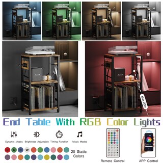 Foto 3 | Foto 3 | Mesa Auxiliar Yakanj Con Luz Led  Soporte Para Tocadiscos  Color Marrón - Venta Internacional.