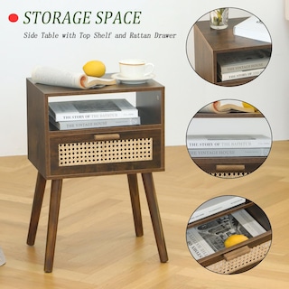 Foto 3 | Foto 3 | Mesita De Noche Maxsmeo Mid Century De Ratán Con Cajón De Madera  Marrón - Venta Internacional.