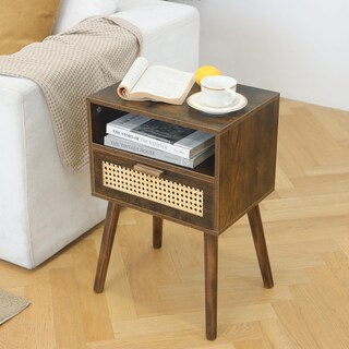 Foto 6 | Foto 6 | Mesita De Noche Maxsmeo Mid Century De Ratán Con Cajón De Madera  Marrón - Venta Internacional.