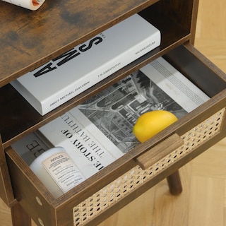 Foto 7 | Foto 7 | Mesita De Noche Maxsmeo Mid Century De Ratán Con Cajón De Madera  Marrón - Venta Internacional.