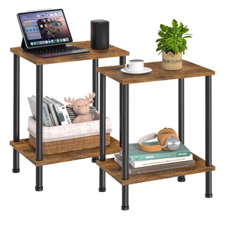 Foto 1 | Foto 1 | Mesa Auxiliar Yufam  Mesita De Noche De 2 Niveles Con Estante De Almacenamiento  Color Marrón Rústico - Venta Internacional.