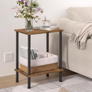 Foto 2 | Foto 2 | Mesa Auxiliar Yufam  Mesita De Noche De 2 Niveles Con Estante De Almacenamiento  Color Marrón Rústico - Venta Internacional.