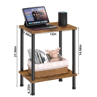 Foto 3 | Foto 3 | Mesa Auxiliar Yufam  Mesita De Noche De 2 Niveles Con Estante De Almacenamiento  Color Marrón Rústico - Venta Internacional.