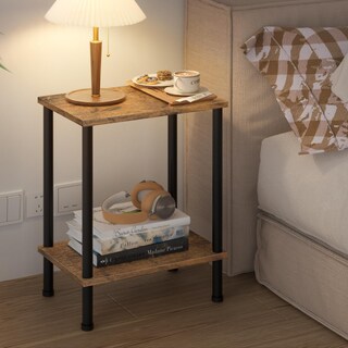 Foto 5 | Foto 5 | Mesa Auxiliar Yufam  Mesita De Noche De 2 Niveles Con Estante De Almacenamiento  Color Marrón Rústico - Venta Internacional.