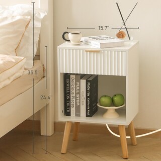 Foto 2 | Foto 2 | Mesita De Noche Fultyle Blanca Con Estación De Carga De Madera - Venta Internacional.